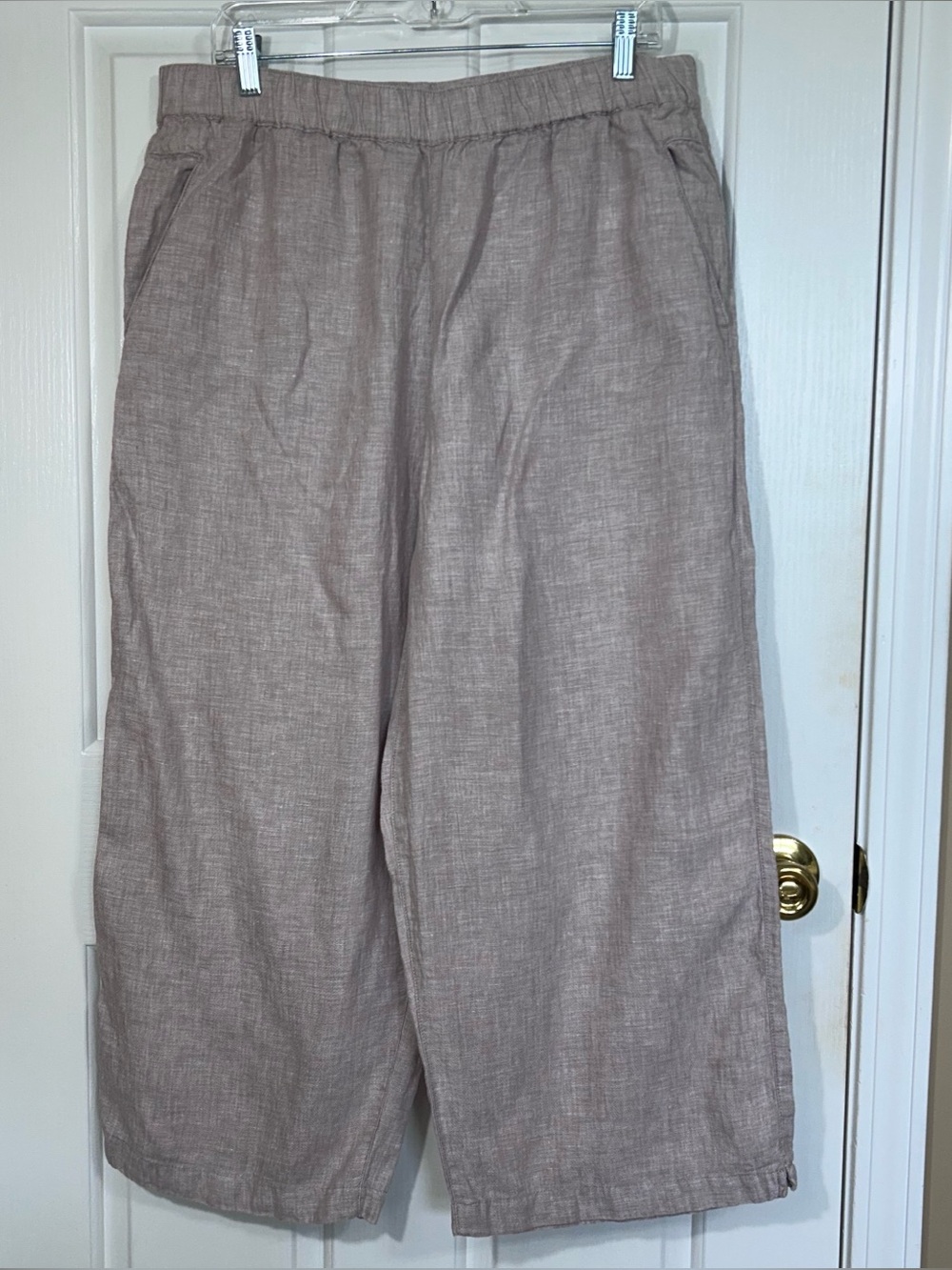 Cynthia Rowley Womens XL Linen Pants Beige Wide Leg Crop The Casual Resort Pant⁠